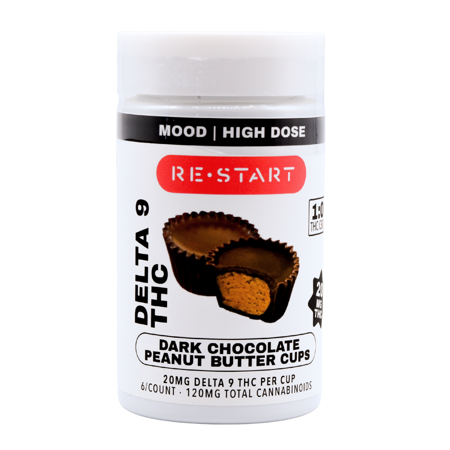 Delta 9 THC 20MG Dark Chocolate Peanut Butter Cups / 6-ct